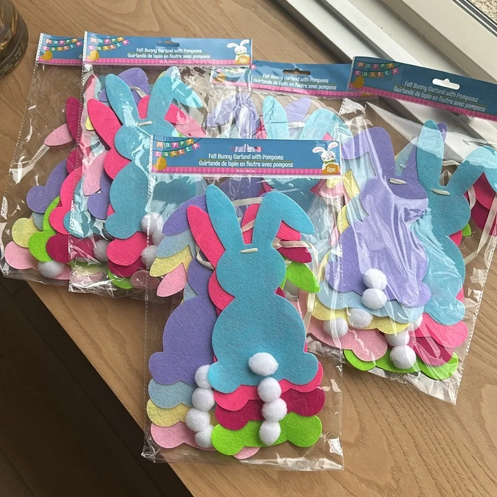 Easter bunny garland felt bunny with Pom Pom tail decoration school classroom